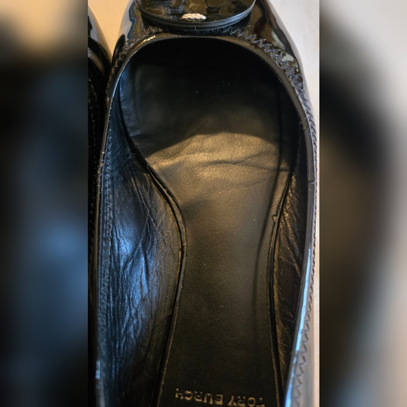 Tory Burch Minnie Ballet Flat Patent Black Leather Shoes Logo Size 8M - Picture 9 of 16